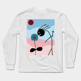 Kid Smells Flower Stick Figure Long Sleeve T-Shirt